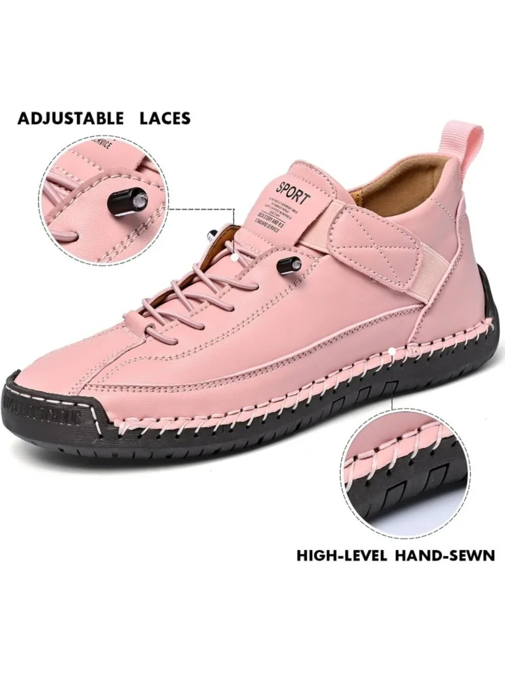 Women's Pink Leather Breathable Loafers Mid top Walking Flats Ankle Chukka Boots